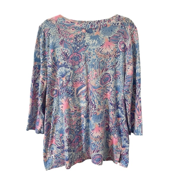 Talbots Lace Trim Tunic in "Flowing Floral" Pink Blue Size Large - Picture 6 of 9